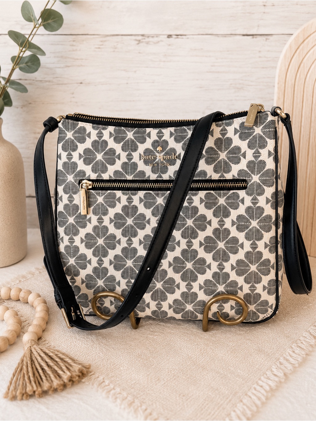 Kate Spade Black And Cream Floral Crossbody Shoulder Bag